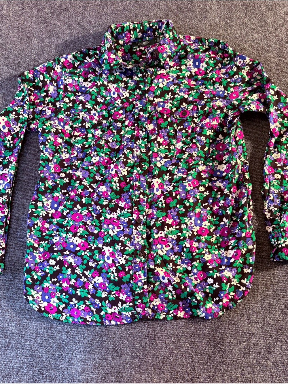 Lauren Ralph Lauren Women’s L Floral Cotton Button Down Shirt Multicolor